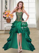 Elegant Pick Ups Dark Green Sleeveless Taffeta Lace Up Prom Dresses for Prom and Party