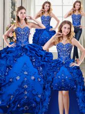 Most Popular Four Piece Sleeveless Lace Up Floor Length Beading and Embroidery and Pick Ups Sweet 16 Quinceanera Dress