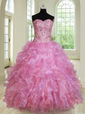  Sweetheart Sleeveless Organza 15th Birthday Dress Beading and Ruffles Lace Up