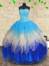 Enchanting Multi-color Lace Up Sweetheart Beading and Ruffles and Ruffled Layers Vestidos de Quinceanera Tulle Sleeveless