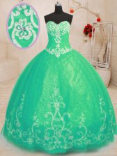 Trendy Turquoise Sleeveless Beading and Embroidery Floor Length 15th Birthday Dress