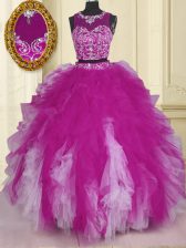 Wonderful Scoop Fuchsia Sleeveless Tulle Zipper Quince Ball Gowns for Military Ball and Sweet 16 and Quinceanera