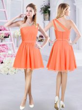 Pretty One Shoulder Ruching Damas Dress Orange Zipper Sleeveless Mini Length