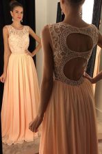 Sumptuous Scoop Beading and Lace Prom Party Dress Peach Backless Sleeveless Floor Length