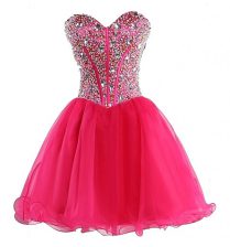  Hot Pink Sweetheart Neckline Beading Homecoming Dress Sleeveless Lace Up