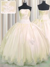  Floor Length Ball Gowns Sleeveless Champagne Quince Ball Gowns Lace Up