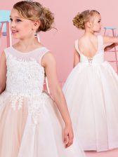 Top Selling Scoop Floor Length Ball Gowns Sleeveless White Toddler Flower Girl Dress Backless