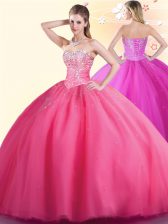  Floor Length Hot Pink Quinceanera Gowns Sweetheart Sleeveless Lace Up