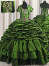 Perfect Green Sleeveless Brush Train Beading and Appliques and Pick Ups With Train Vestidos de Quinceanera