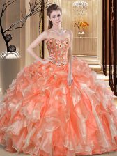  Floor Length Ball Gowns Sleeveless Orange 15th Birthday Dress Lace Up