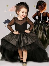  Scoop Bowknot Flower Girl Dresses for Less Black Clasp Handle Long Sleeves With Brush Train