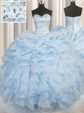 Attractive Sweetheart Sleeveless Quinceanera Gown Floor Length Beading and Ruffles Light Blue Organza