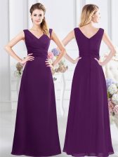 Charming Purple Sleeveless Ruching Floor Length Court Dresses for Sweet 16