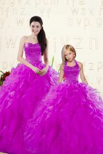 Best Purple Sleeveless Organza Lace Up Sweet 16 Dress for Military Ball and Sweet 16 and Quinceanera