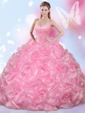  Rose Pink Sweetheart Lace Up Beading Sweet 16 Quinceanera Dress Sleeveless