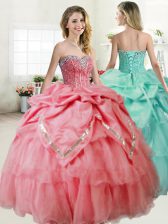  Watermelon Red Sweetheart Lace Up Beading 15 Quinceanera Dress Sleeveless