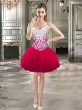 Suitable Hot Pink Prom Evening Gown Prom and Party with Beading and Ruffles Sweetheart Sleeveless Lace Up