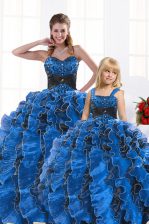  Royal Blue Lace Up 15th Birthday Dress Beading and Appliques and Ruffles Sleeveless Floor Length