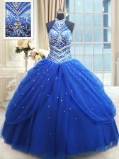  Halter Top Sleeveless Lace Up Floor Length Beading and Pick Ups Sweet 16 Dresses