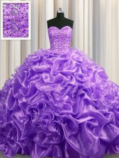  Pick Ups With Train Ball Gowns Sleeveless Lavender Quinceanera Gown Court Train Lace Up