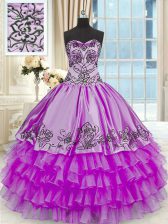 Dynamic Purple Organza and Taffeta Lace Up Sweet 16 Dress Sleeveless Floor Length Beading and Embroidery and Ruffled Layers