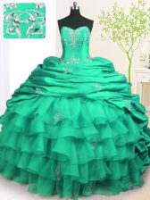  Pick Ups Ruffled With Train Turquoise Vestidos de Quinceanera Strapless Sleeveless Brush Train Lace Up