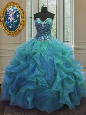  Floor Length Ball Gowns Sleeveless Blue 15th Birthday Dress Lace Up
