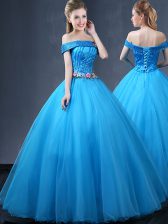  Baby Blue Off The Shoulder Lace Up Beading and Appliques Quinceanera Dresses Sleeveless