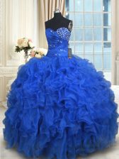  Ball Gowns 15th Birthday Dress Royal Blue Sweetheart Organza Sleeveless Floor Length Lace Up