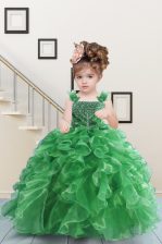 Perfect Straps Sleeveless Organza Little Girls Pageant Dress Wholesale Beading and Ruffles Lace Up