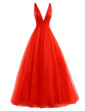Stunning Pleated Evening Dress Coral Red Zipper Sleeveless Brush Train