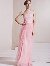 Glittering Floor Length Column/Sheath Sleeveless Baby Pink Prom Dresses Side Zipper