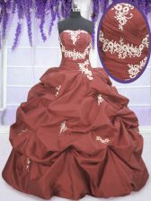 New Arrival Rust Red Strapless Lace Up Appliques and Pick Ups Vestidos de Quinceanera Sleeveless