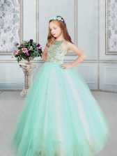 Graceful Apple Green Scoop Lace Up Beading Party Dress for Girls Sleeveless