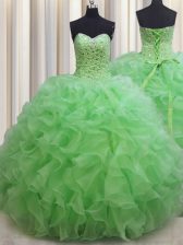 Custom Made Lace Up Sweetheart Beading and Ruffles Quinceanera Dresses Organza Sleeveless
