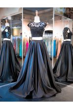 Exquisite Taffeta Scoop Sleeveless Brush Train Clasp Handle Lace and Ruching Prom Party Dress in Black