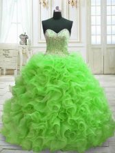 On Sale Lace Up Sweetheart Beading and Ruffles Quinceanera Gowns Organza Sleeveless Sweep Train