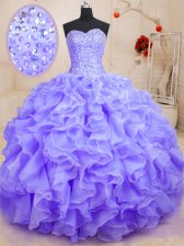 Artistic Sweetheart Sleeveless Organza Quinceanera Gown Beading and Ruffles Lace Up