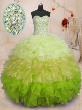 Great Multi-color Organza Lace Up Sweetheart Sleeveless Floor Length 15 Quinceanera Dress Beading and Ruffles