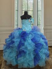 Great Blue Sleeveless Beading and Ruffles Floor Length Casual Dresses