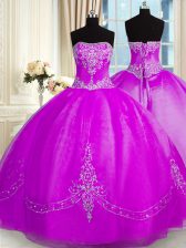 Top Selling Purple Organza Lace Up Quinceanera Dress Sleeveless Floor Length Beading and Embroidery