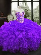 Super Purple Sweetheart Lace Up Embroidery and Ruffles Vestidos de Quinceanera Sleeveless