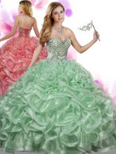  Green Ball Gowns Sweetheart Sleeveless Organza Floor Length Lace Up Beading and Ruffles Quinceanera Dresses