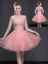 Custom Design Mini Length Pink Prom Dresses Sweetheart Sleeveless Lace Up