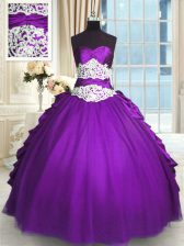  Pick Ups Floor Length Ball Gowns Sleeveless Purple Quinceanera Gown Lace Up