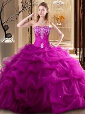  Pick Ups Sweetheart Sleeveless Lace Up Quinceanera Gowns Fuchsia Tulle