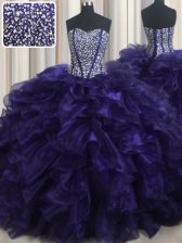 Great Purple Sweetheart Lace Up Beading and Ruffles Quince Ball Gowns Brush Train Sleeveless