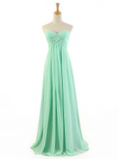 Luxury Sleeveless Chiffon Floor Length Zipper Prom Dresses in Apple Green with Ruffles