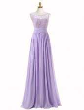 Chic Scoop Lace Lavender Zipper Sleeveless With Train Sweep Train