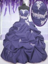Super Strapless Sleeveless Taffeta Sweet 16 Quinceanera Dress Appliques and Pick Ups Lace Up